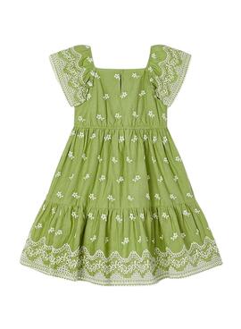 Vestido Mayoral Bordado Verde Para Niña