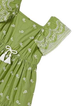 Vestido Mayoral Bordado Verde Para Niña