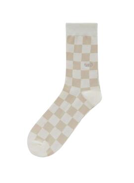 Calcetines Vans Authentic Crew Checker Beige y Blanco