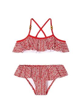 Bikini Mayoral Estampado Volantes Rojo Para Niña