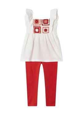 Conjunto Mayoral Leggings Crochet Rojo Para Niña