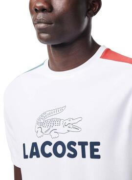 Camiseta Lacoste Tenis Colorblock Blanco Para Hombre