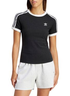 Camiseta Adidas 3 Stripes Slim Negro Para Mujer