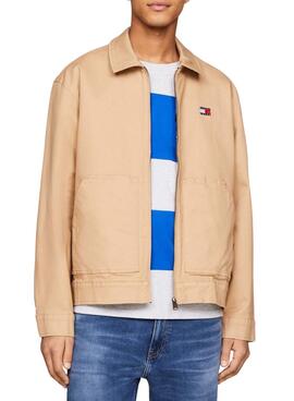 Chaqueta Tommy Jeans Reg Cotton Beige Para Hombre