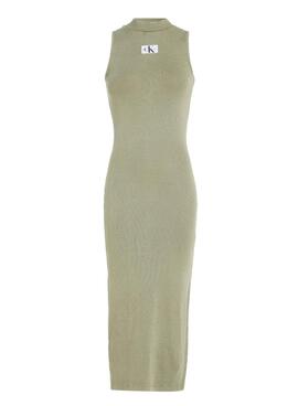 Vestido Calvin Klein Washed Rib Label Long Verde Mujer