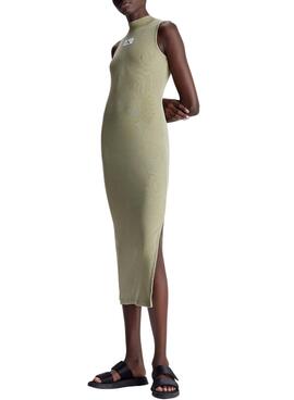 Vestido Calvin Klein Washed Rib Label Long Verde Mujer