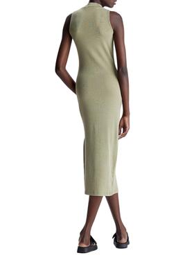 Vestido Calvin Klein Washed Rib Label Long Verde Mujer