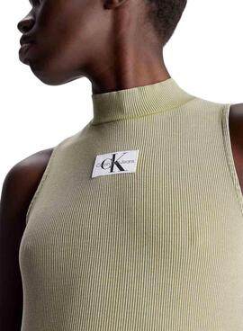 Vestido Calvin Klein Washed Rib Label Long Verde Mujer