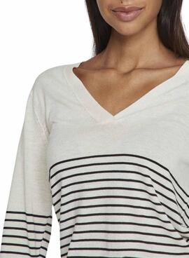 Camiseta Vila Viabella V-Neck Rayas Negro Mujer