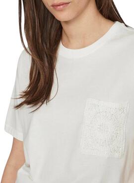 Camiseta Vila Visybil Crochet Blanco Para Mujer
