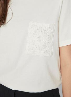 Camiseta Vila Visybil Crochet Blanco Para Mujer