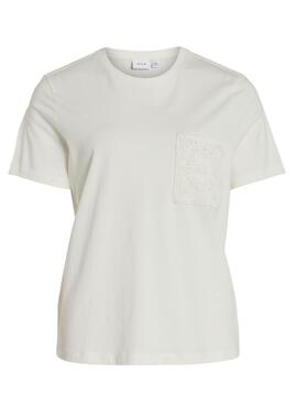 Camiseta Vila Visybil Crochet Blanco Para Mujer