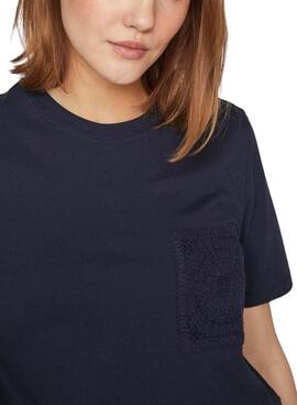 Camiseta Vila Visybil Crochet Azul Marino Para Mujer