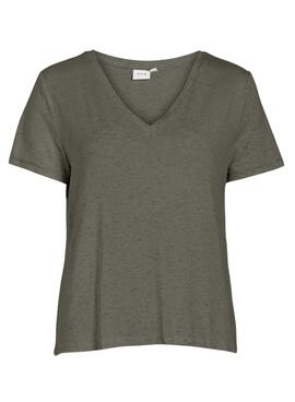 Camiseta Vila Vinoella V-Neck Verde Para Mujer