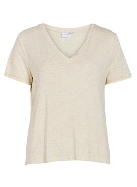 Camiseta Vila Vinoella V-Neck Beige Para Mujer