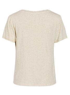 Camiseta Vila Vinoella V-Neck Beige Para Mujer