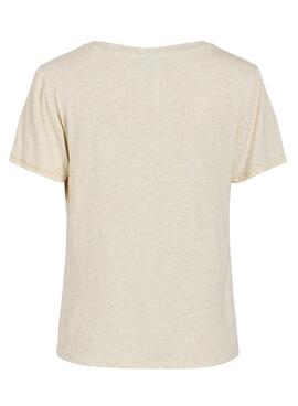 Camiseta Vila Vinoella V-Neck Beige Para Mujer