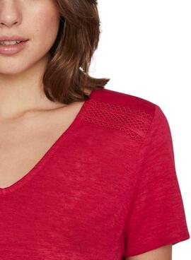 Camiseta Vila Viamer V-Neck Rosa Para Mujer
