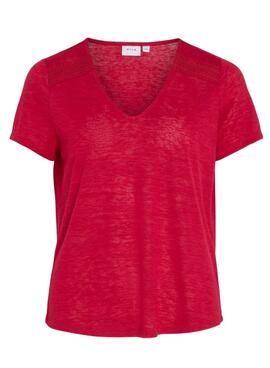 Camiseta Vila Viamer V-Neck Rosa Para Mujer