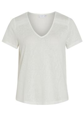 Camiseta Vila Viamer V-Neck Blanco Para Mujer