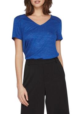 Camiseta Vila Viamer V-Neck Lace Azul Para Mujer