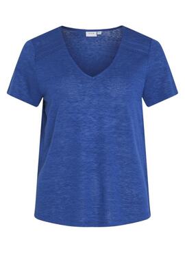 Camiseta Vila Viamer V-Neck Lace Azul Para Mujer