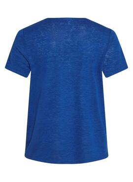 Camiseta Vila Viamer V-Neck Lace Azul Para Mujer