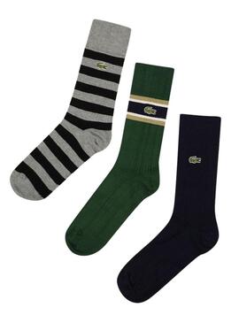 Pack 3 Calcetines Lacoste Gris Rayas Para Hombre 