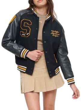Bomber Superdry College Patched Negro Mujer 