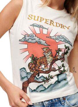 Camiseta Superdry Tatto Rhinostone Blanco Para Mujer