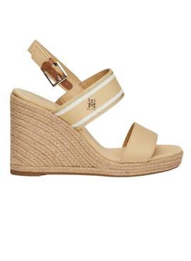 Sandalias Tommy Hilfiger Webbing High Wedge Beige Mujer