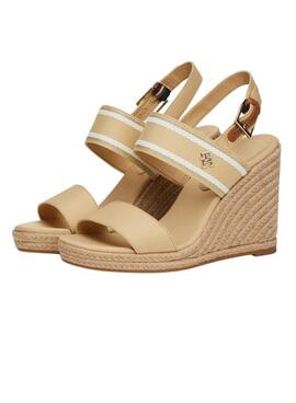 Sandalias Tommy Hilfiger Webbing High Wedge Beige Mujer