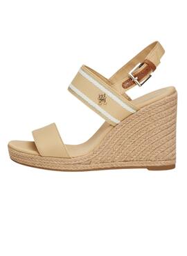 Sandalias Tommy Hilfiger Webbing High Wedge Beige Mujer