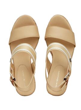 Sandalias Tommy Hilfiger Webbing High Wedge Beige Mujer