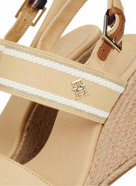 Sandalias Tommy Hilfiger Webbing High Wedge Beige Mujer