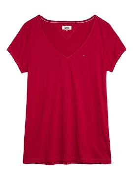 Camiseta Tommy Jeans V Neck Roja Mujer