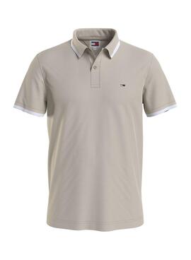 Polo Tommy Jeans Solid Tipped Regular Beige Para Hombre