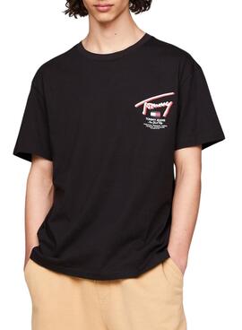 Camiseta Tommy Jeans  3D Street Signature Negro Para  Hombre