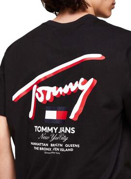 Camiseta Tommy Jeans  3D Street Signature Negro Para  Hombre