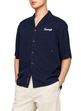 Camisa Tommy Jeans Resort Relaxed Marino Para Hombre