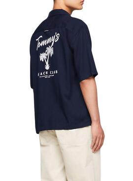 Camisa Tommy Jeans Resort Relaxed Marino Para Hombre