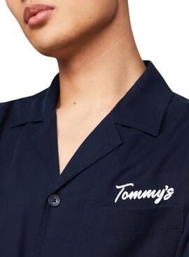 Camisa Tommy Jeans Resort Relaxed Marino Para Hombre