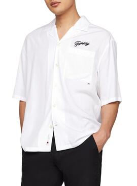 Camisa Tommy Jeans Resort Relaxed Blanco Para Hombre