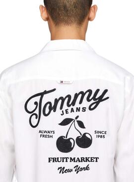 Camisa Tommy Jeans Resort Relaxed Blanco Para Hombre