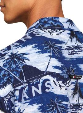 Camisa Tommy Jeans Hawaiian Azul Para Hombre