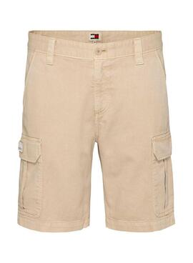 Bermudas Tommy Jeans Ethan Cargo Beige Para Hombre