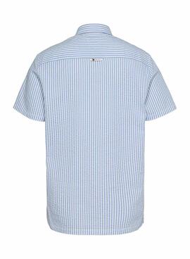 Camisa Tommy Jeans  Stripe Seersucker Azul Para Hombre