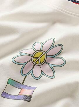 Camiseta Tommy Jeans Flower Slim Blanco Para Mujer