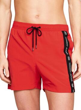 Bañador Tommy Jeans  Drawstring Side Tape Rojo Para Hombre