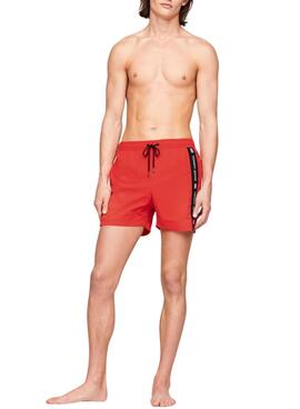 Bañador Tommy Jeans  Drawstring Side Tape Rojo Para Hombre